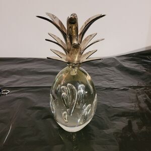 Blown Glass With Silver Top Pineapple Paperweight/candlestick Holder